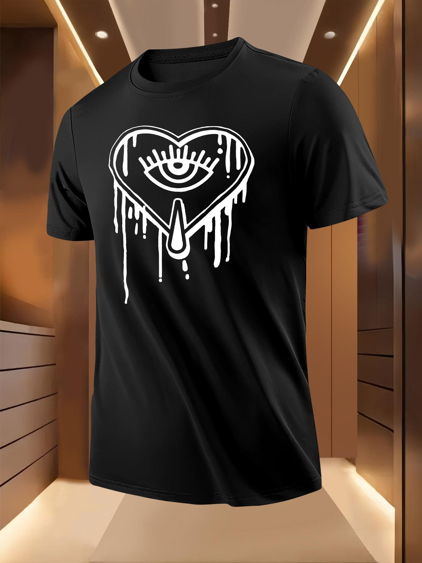 Graphic Tshirt with Dripping Heart Eye Print - Breathable... XXXL