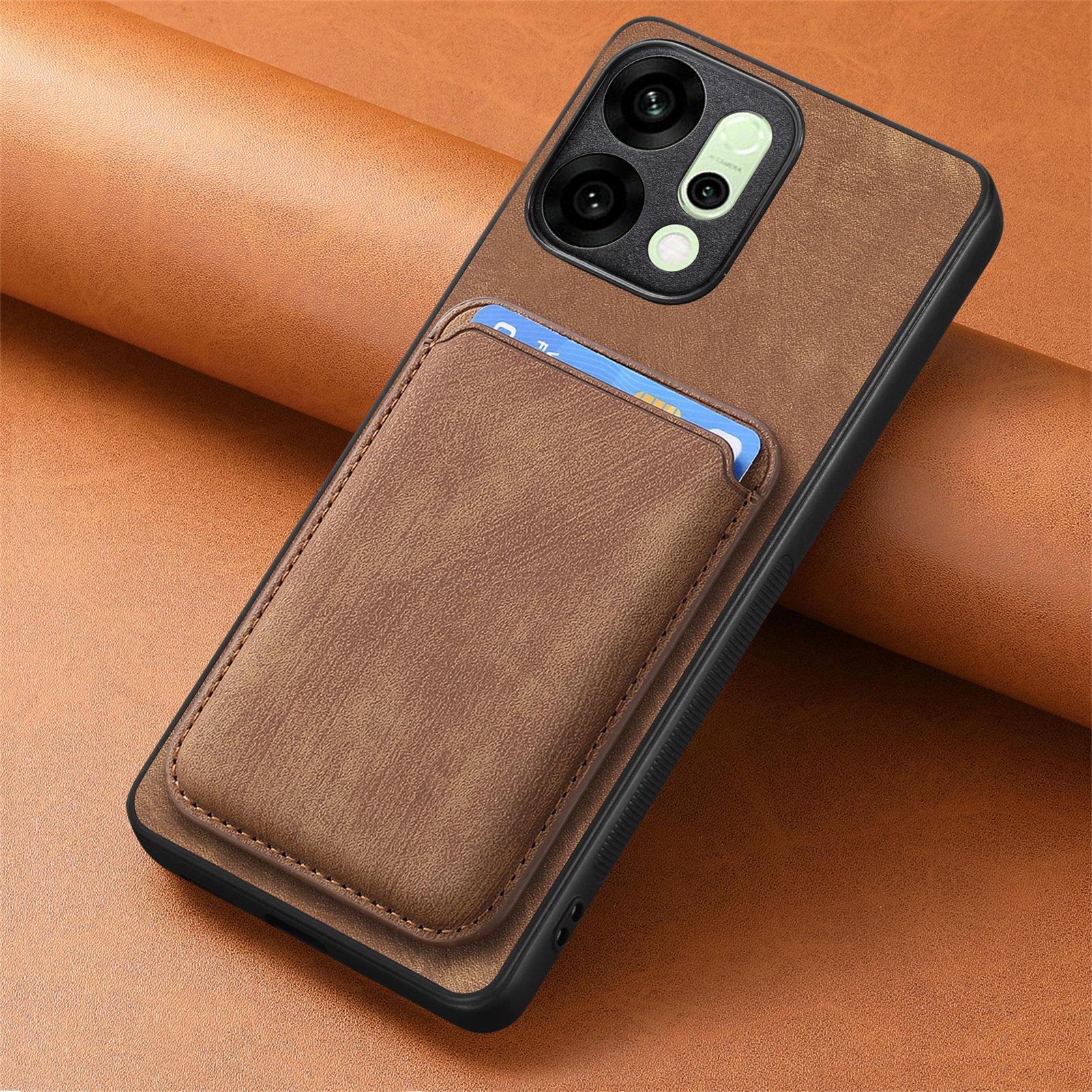 Voor Lederen Hoesje voor Reno 14 Pro Reno14 G Magnetisch Afneembaar 2-in-1 Portemonnee Kaarthouder Cover voor OPPO Reno 12 13 FS For Reno 13 FS brown
