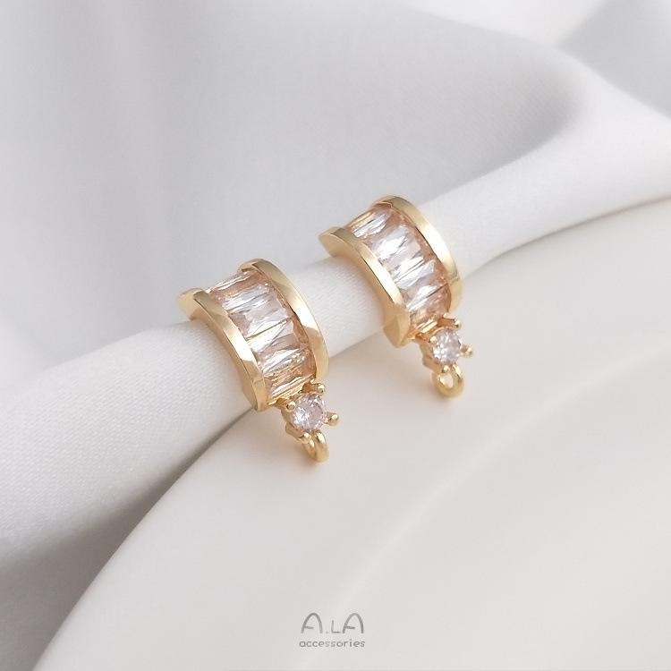

14K Gold-Filled Zircon C-Shaped Stud Earrings with Open Jump Ring and 925 Silver Posts