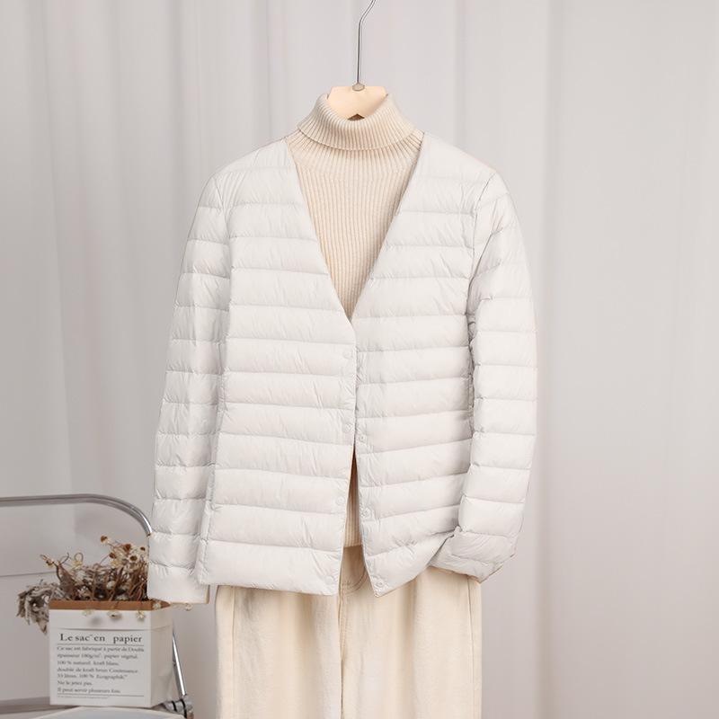 Women's Ultra-Light Convertible Down Jacket - 90% White Duck Down, Round/V-Neck, for Spring, Autumn, Winter