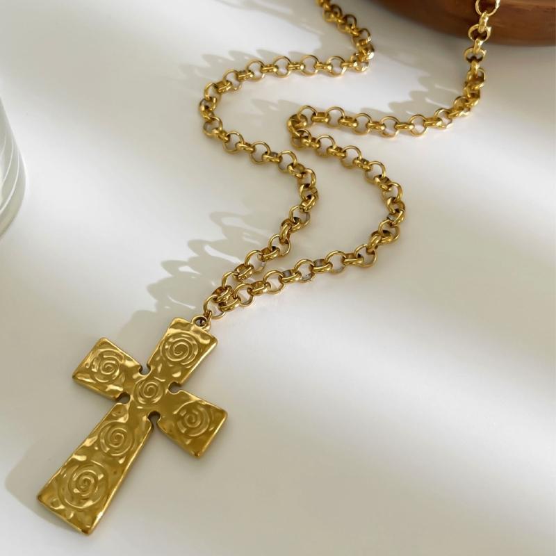 Trendy Unisex Pendant Neck Chain Vintage Inspired Stainless Steel Hip Hop Crucifix Necklace Metal Clavicle Chain