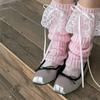 Lace Ribbon Leg Warmers for Women Autumn Winter Korean Japanese Cute Lolita Knee Warmers Socks JK Knitted Girl White Leg Warmers