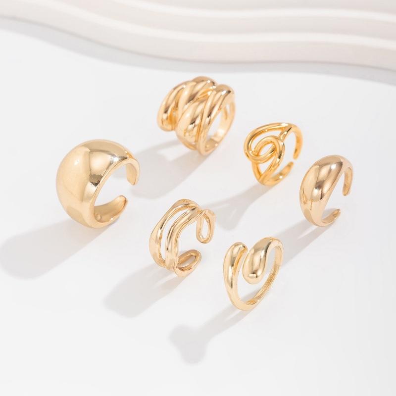 Irregular Liquid Metal Open Ring Set Alloy Electroplated Geometric Minimalist Stackable Finger Rings For Women Daily Fashion Adjustable Jewelry