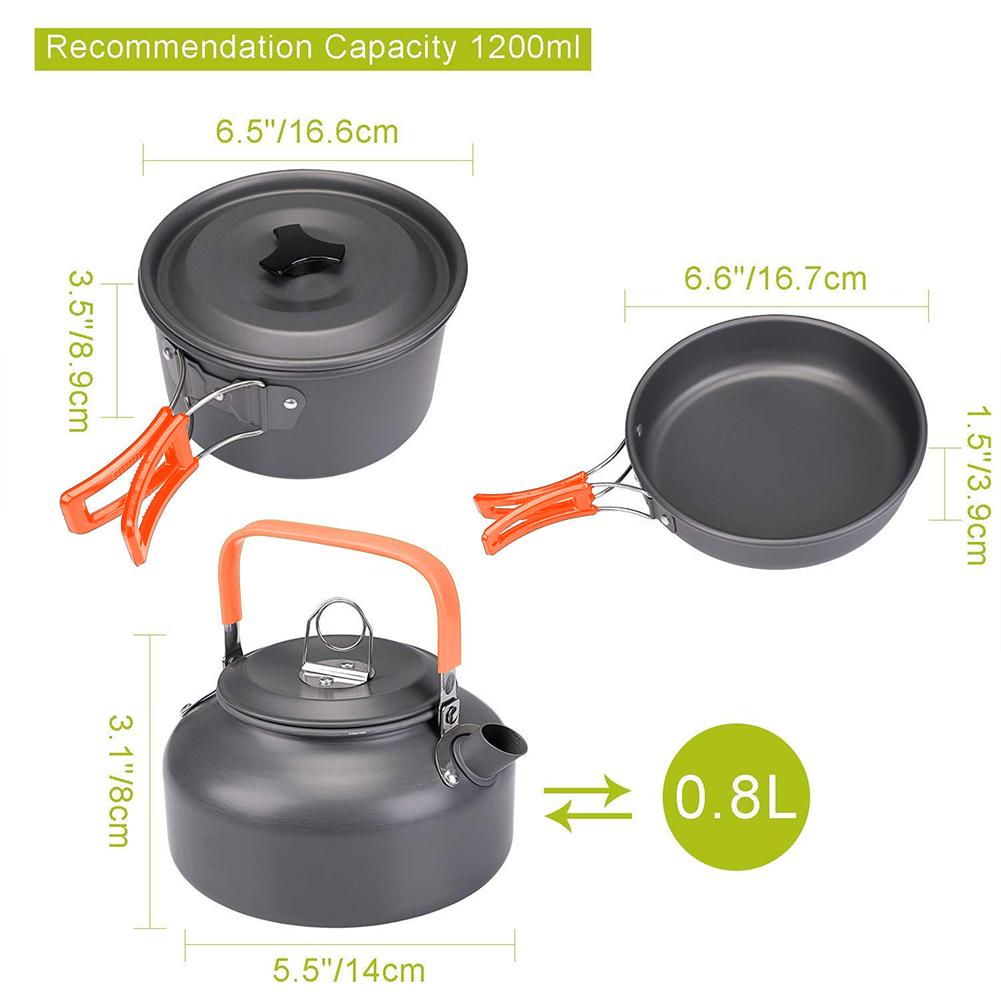 Camping Cookware Kit Kettle Pot Pan Cookset Portable Foldable Lightweight Utensils Aluminum Picnic Tableware BBQ Hiking Travel