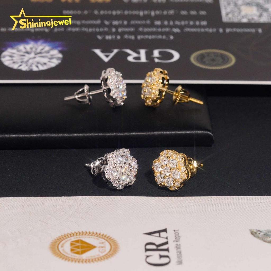 USA Local Stock Pass Diamond Tester Round Diamond 925 Silver Cluster 9.2mm Iced Out VVS Moissanite Jewelry Hip Hop Stud Earrings