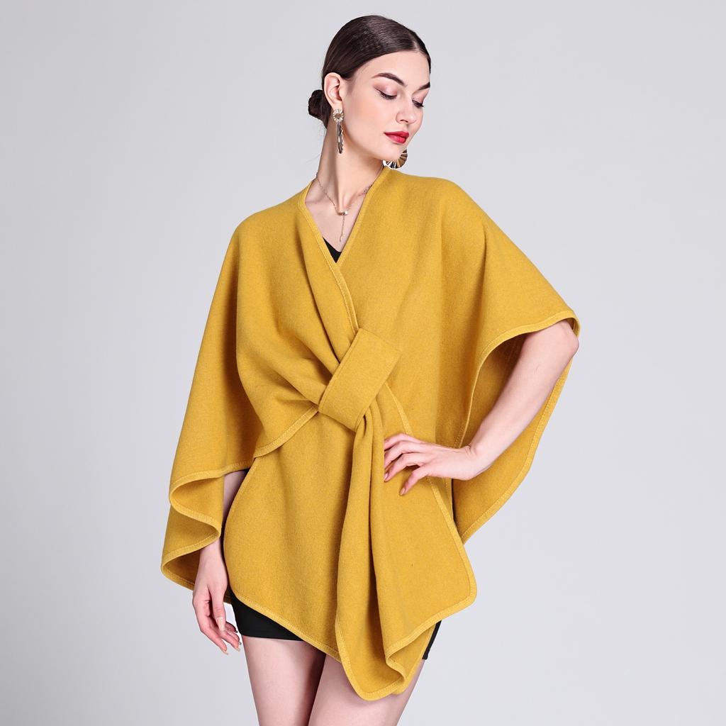 Women's Double-Sided Imitation Cashmere Pashmina Poncho Winter Warm Thickened Shawl Blanket Luxury Scarf Cloak Cape Stole