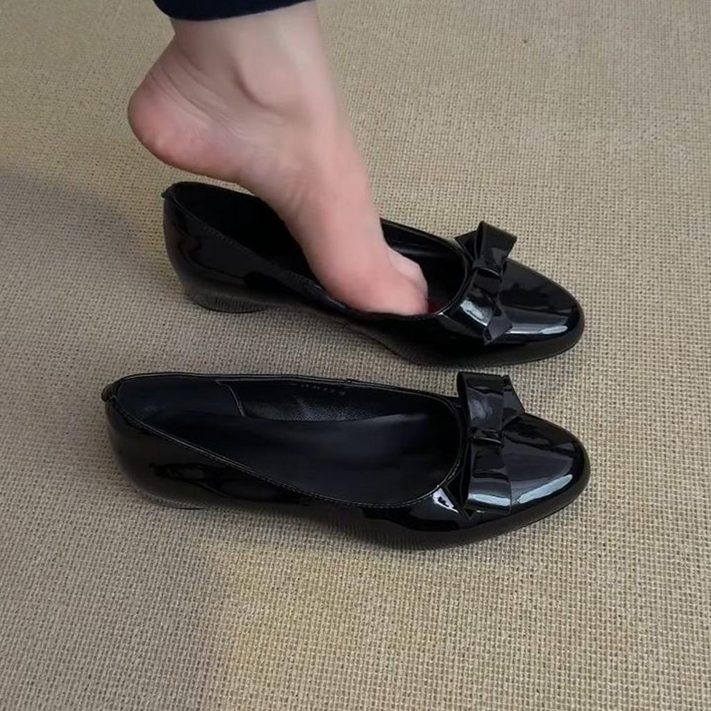 Round Head French Bow Inner Height Increase Shallow Mouth Single Shoes One Pedal Commuter Temperament Ballet Shoes