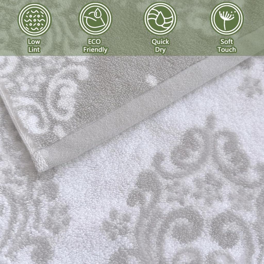 Hand Towels for Bathroom, 16" x 27" - Cotton | Quick Dry | Lightweight | Soft | Absorb, Grey Bathroom Hand Towels Set of 4, Decorative Hand Towel,