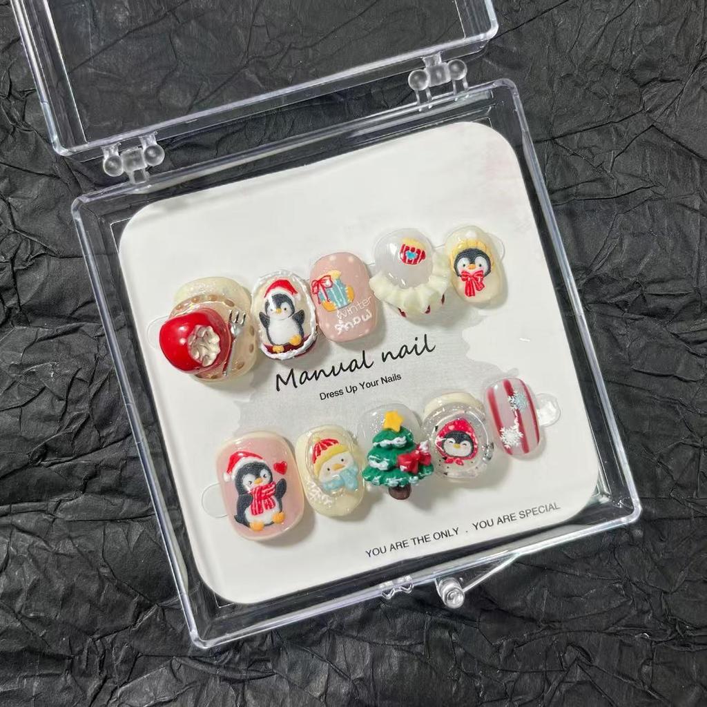 Christmas Collection: Cute Cartoon Girl Wearable Nail Stickers, Handmade & Removable