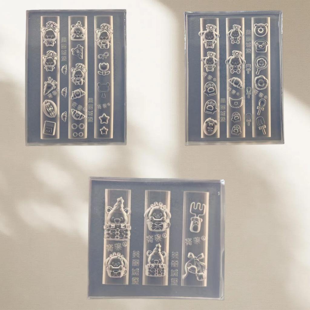 3D Silicone Nail Mold Kitchen Cute Pet Bear Dog Cake Ice Cream Dessert Transparent Template Diy Design Nail Art Decoration