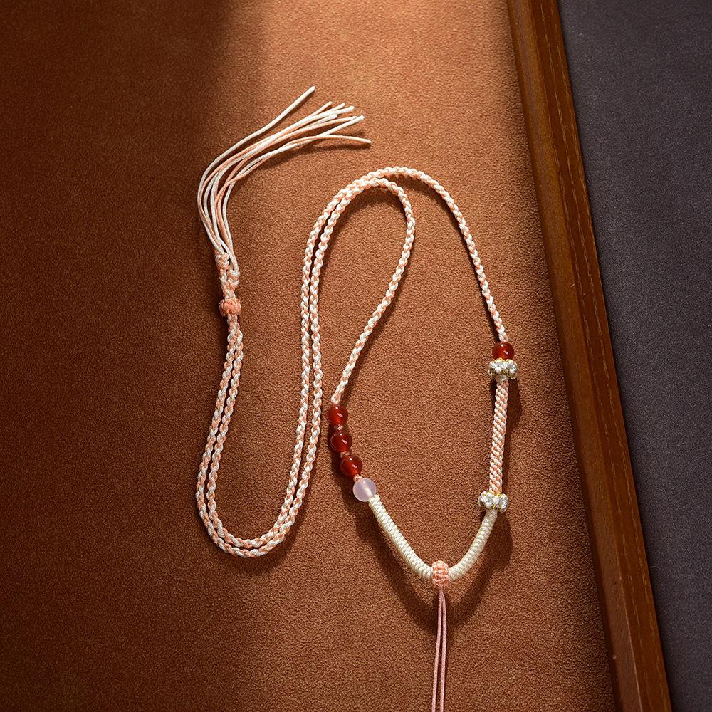 Cordino per Thangka Intrecciato di Alta Gamma: Collana con Cordoncino e Ciondolo Oro Ambra & Giada