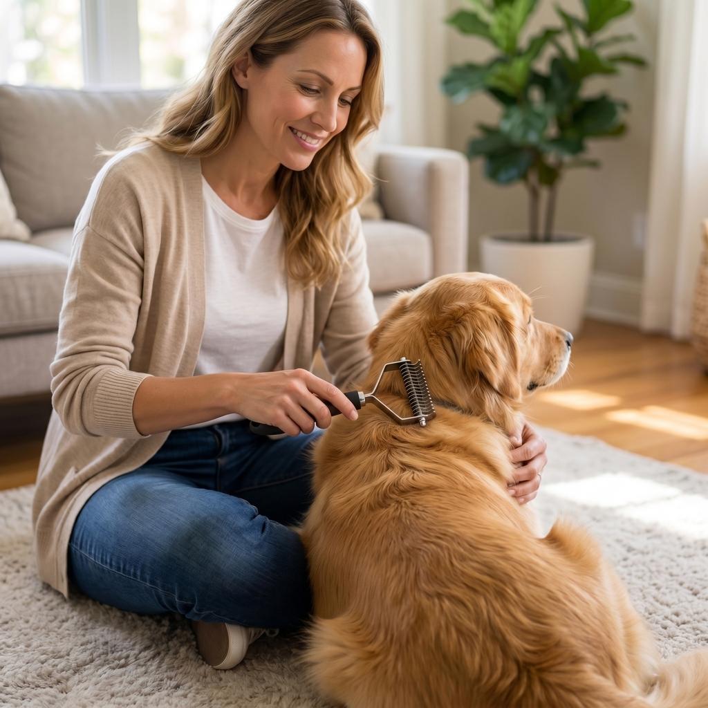 Pet Grooming Brush Hair Removal Comb for Shedding and Cleaning with Durable Handle and Fine Bristles Suitable for Various Pet Fur Types