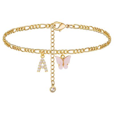 Cavigliere con Iniziali A-Z in Acciaio Inossidabile per Donna Ragazza Farfalla Trend Catena per Gamba Gioielli Impermeabili Regalo Festa