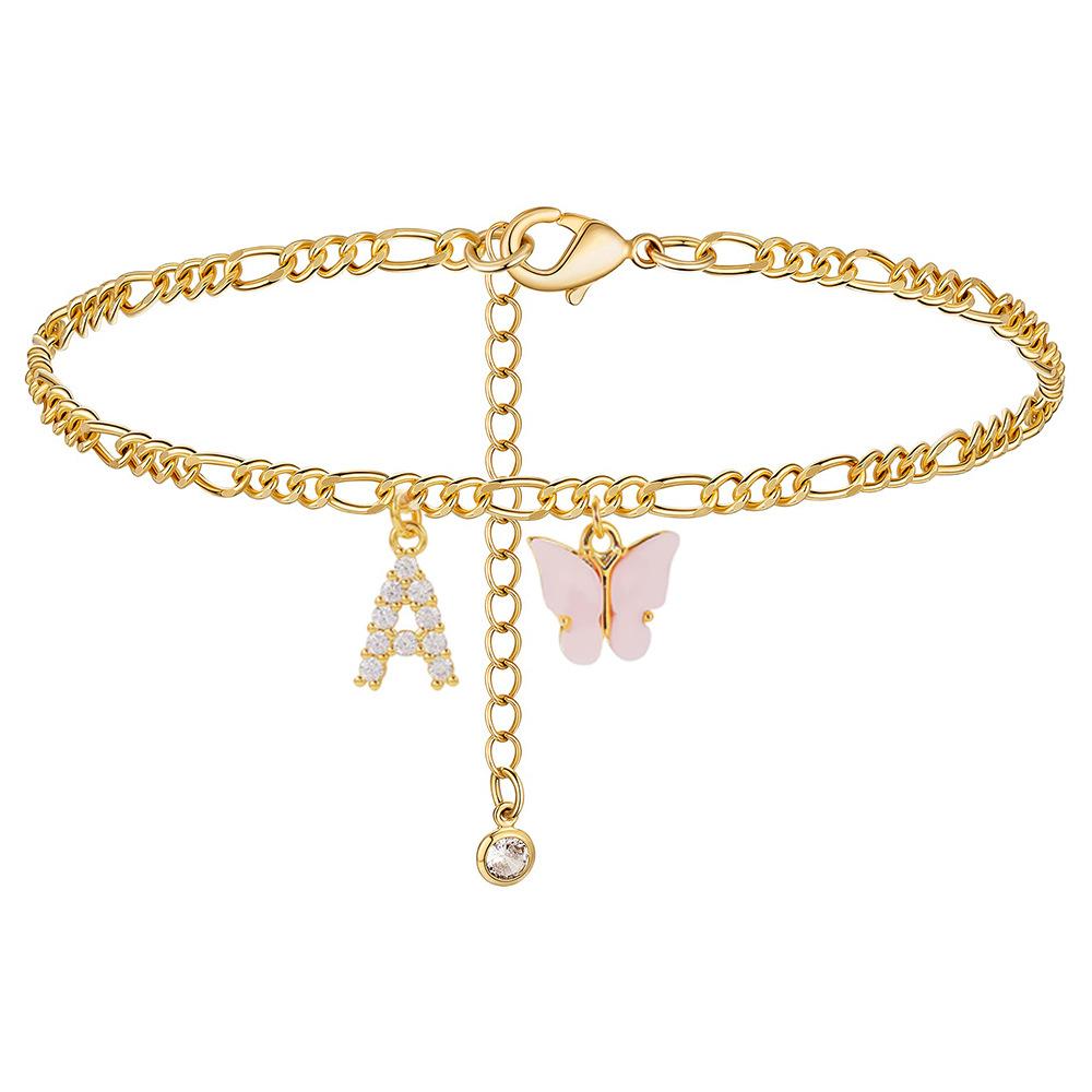 Stainless Steel Initial A-Z Letter Anklets For Women Girl Butterfly Trend Leg Chain Waterproof Jewelry Gift Party