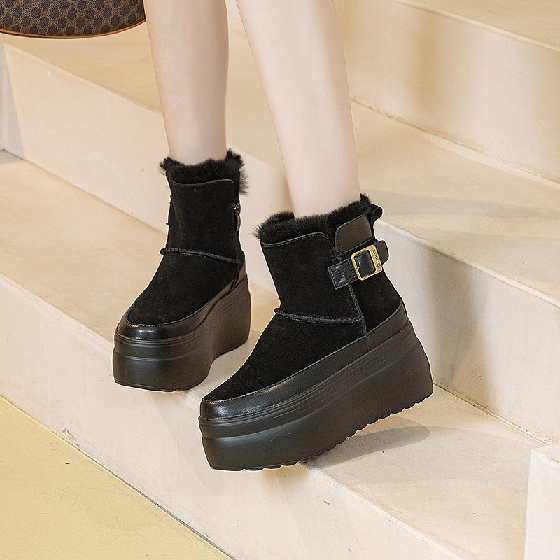 

Женские зимние ботинки 2025 новая теплая обувь из кроличьего меха короткие ботинки женские повседневные универсальные туфли-маффины пряжка хлопковые ботинки тренд 39 чёрный