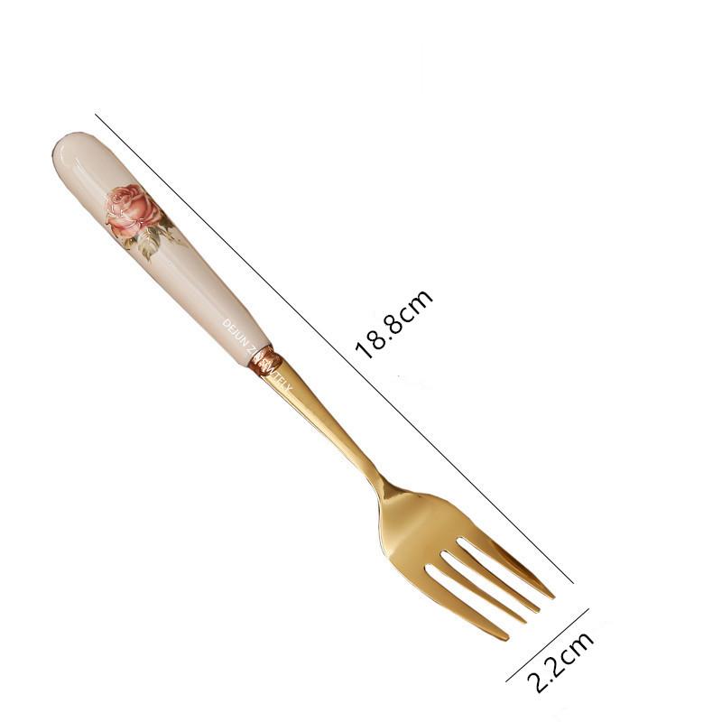 European Stainless Steel Knife, Fork and Spoon Home Ceramic Handle Steak Knife and Fork Golden Dessert Coffee Spoon Tableware