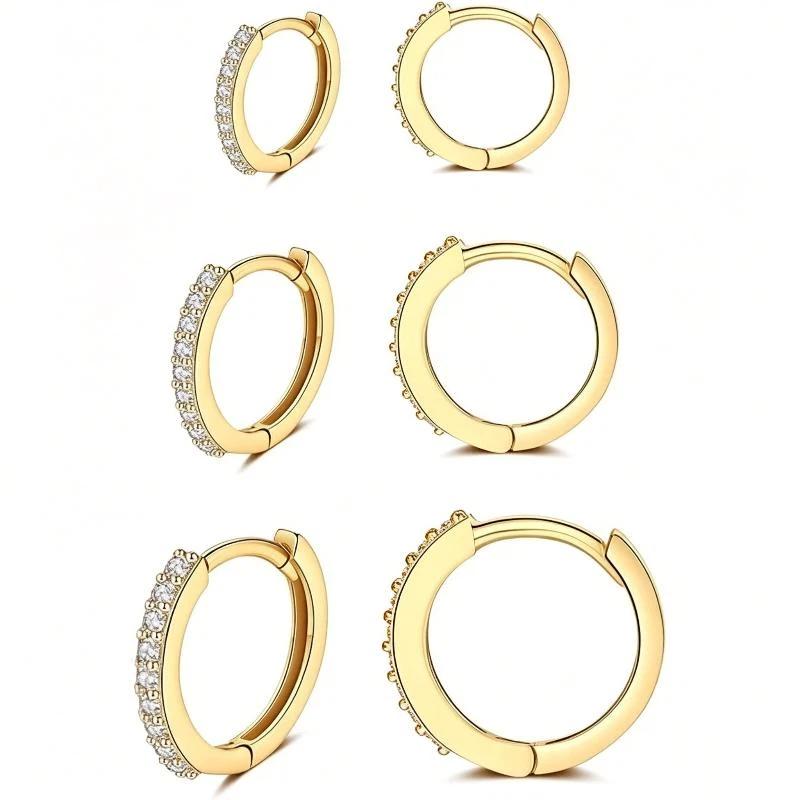 2 Stück/Paar Anlaufgeschützte Metall Zirkonia Creolen Ohrringe Gold Silber Farbe Huggie Knorpel Ohrring Piercing Schmuck