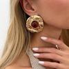 Salircon Classic Elegant Inlaid Brown Resin Earrings Women Vintage Geometric Round Earring Daily Wear Accessories Jewelry Gift