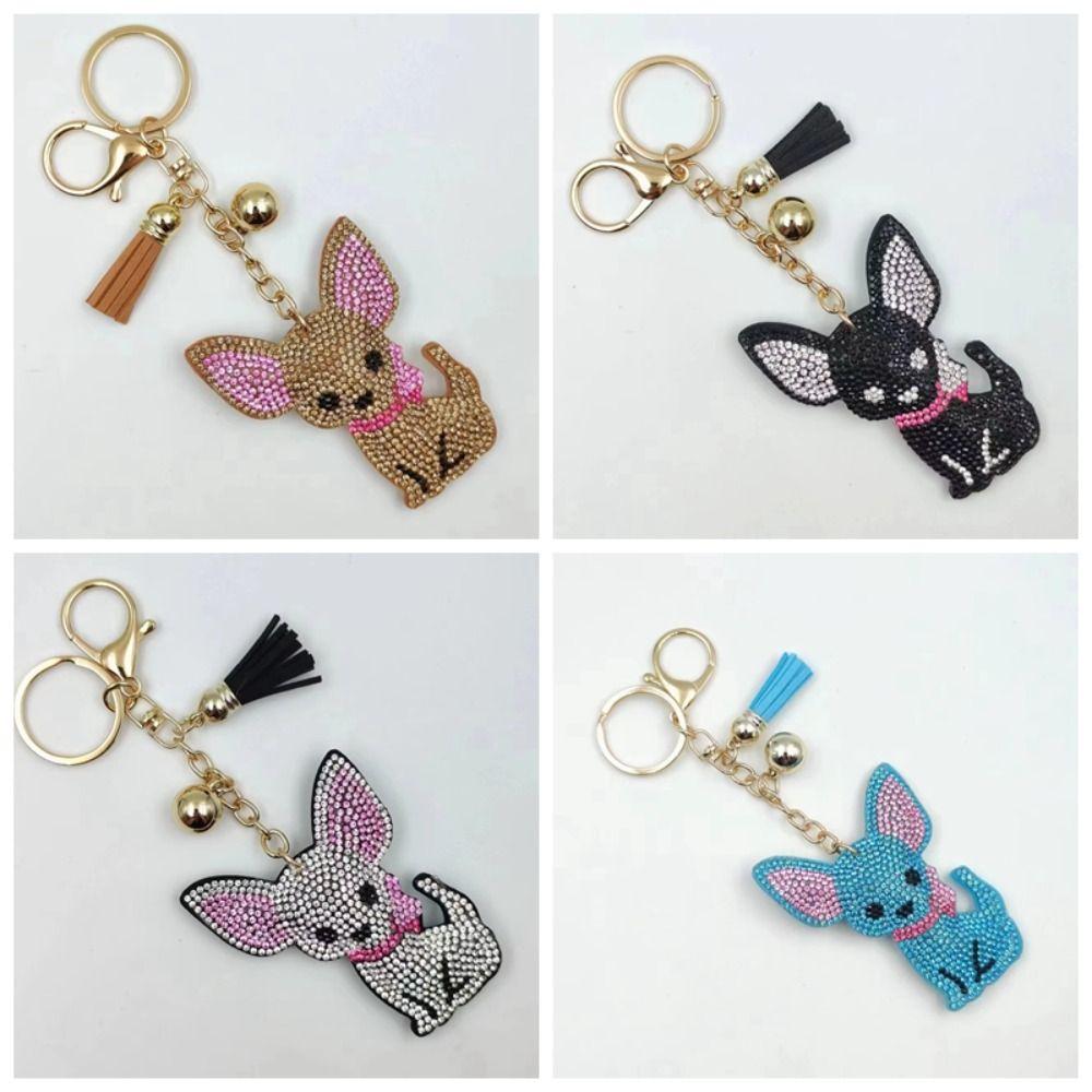 Bag Pendant Dog Keyring Cute Animals Crystal Keychain Girl Friend Chihuahua Keychain  Women Girls