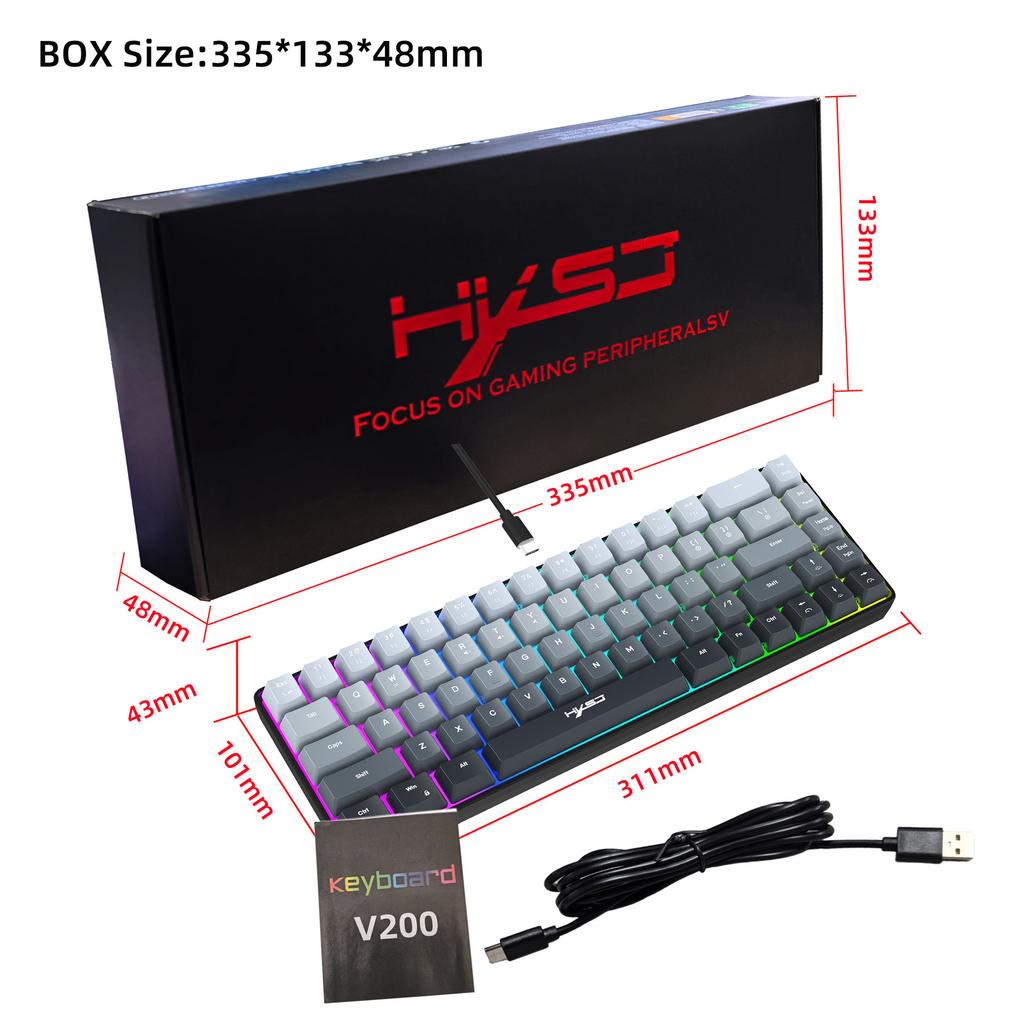 68 Key Gradient Wired Film Keyboard 25 Key Conflict Free Dual Color Injection Molded Keycaps RGB Backlight