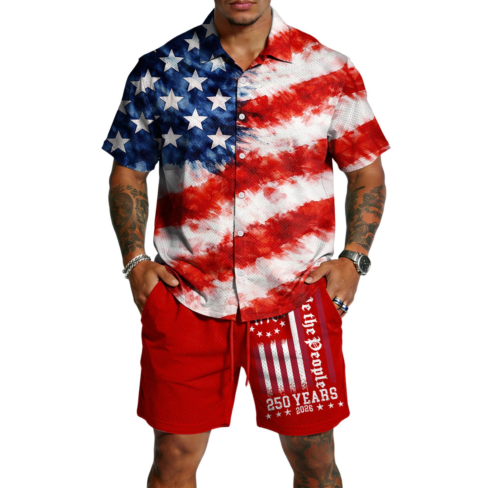 

Мужской повседневный легкий дышащий комплект из рубашки с коротким рукавом и шорт L