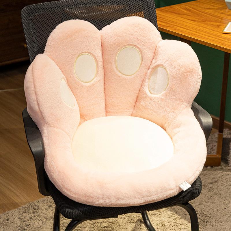 Bear Paw Cat Seat Cushion with Backrest & Waist Pillow - Plush Office Chair Sofa