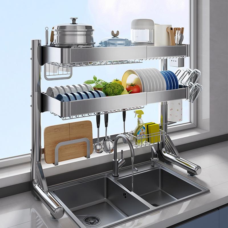 Portaoggetti da Cucina in Acciaio Inossidabile Portaposate Porta Lavello Tagliere da Banco Scolapiatti per Utensili Organizzatore da Cucina