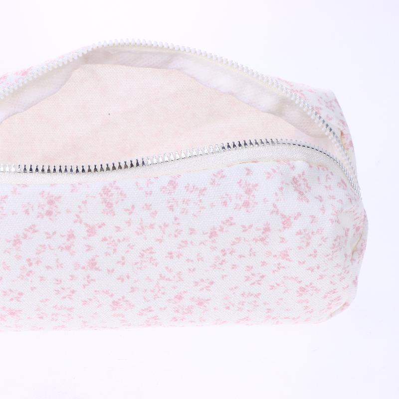 1Pcs Large Capacity Pencil Pouch Pink Small Floral Pencil Case Handheld Pen Bag Cosmetic Portable Gift For Office School Teen