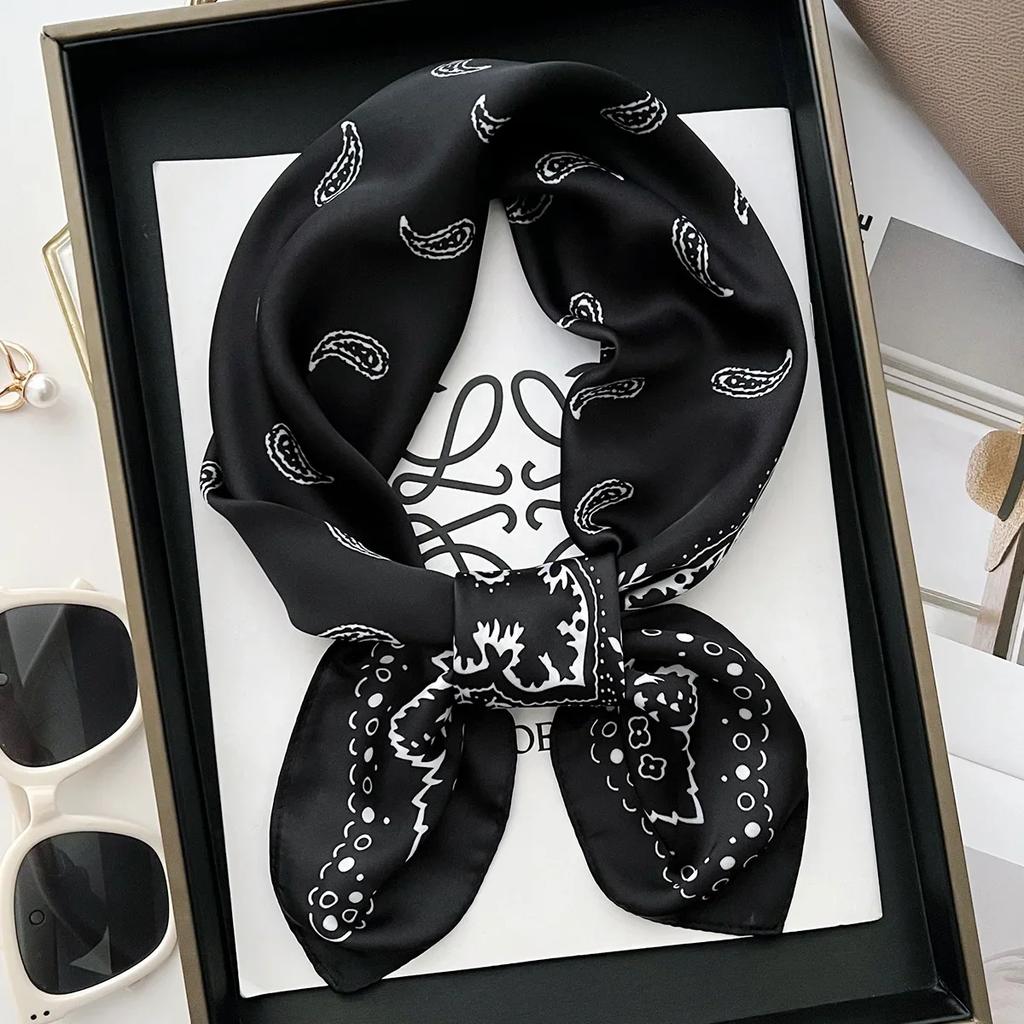 Retro Polka Dot Montage Silk Square Scarf Women Soft Satin Hairband Neckerchief Hijab Lady Headband Foulard Bag Ribbons Kerchief