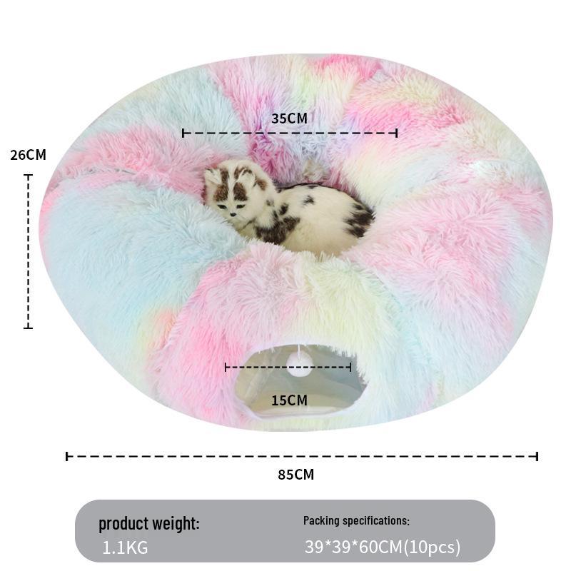 Plush Warm Cat Tunnel Nest with Removable Pad - Indoor Pet Bed