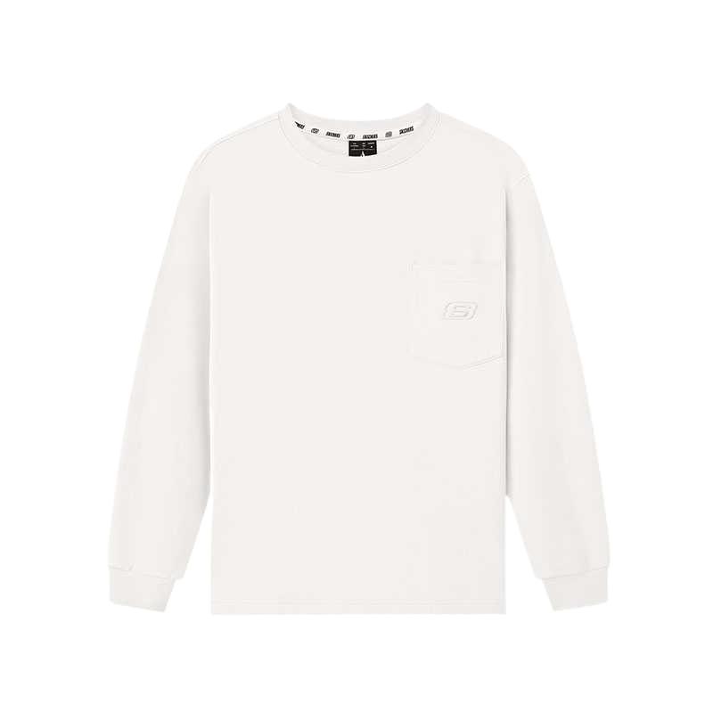 Skechers Sport Alliance Series Simple Fashion Comfortable Skin-Friendly Long Sleeve T-Shirt Men Tops Cotton-Candy-White L325M070-0074