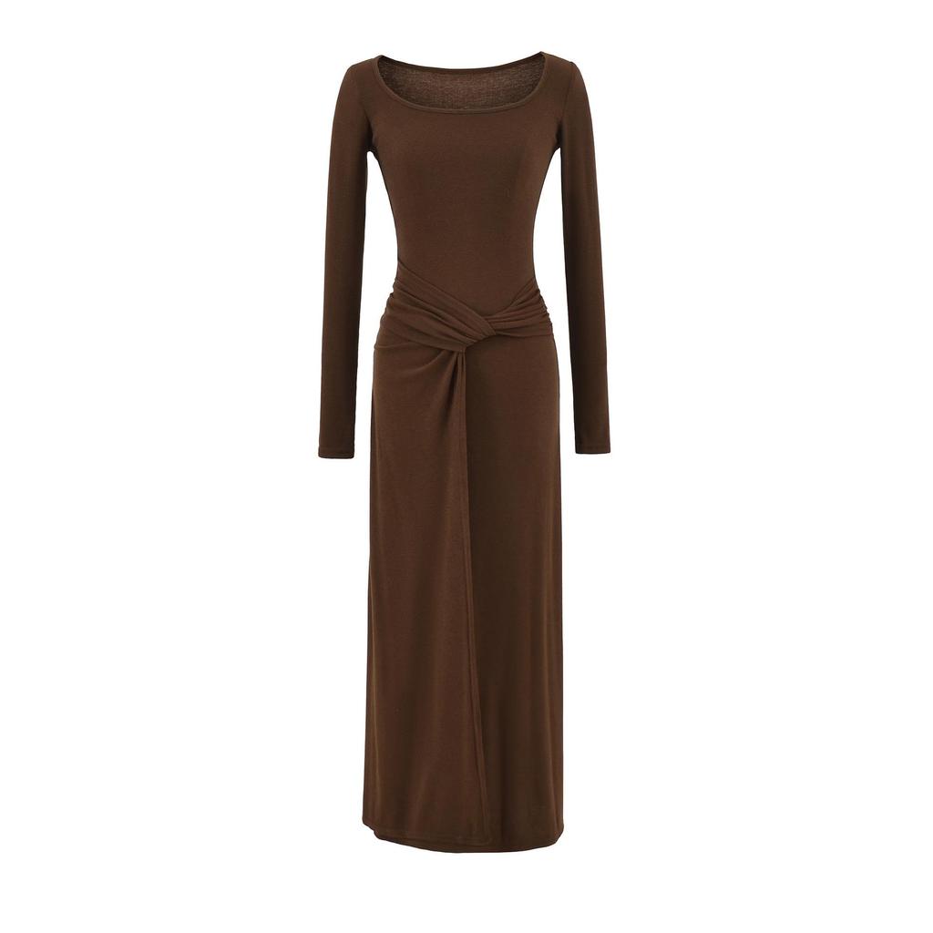 Elegant Slim Fit Two-Piece Style Long Sleeve Bodycon Dress with Waist Tie - New Autumn Collection