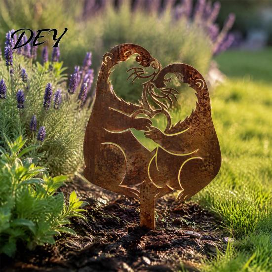 Metal Animal Silhouettes Rusty Garden Stakes, Hen/Chicken/Goat/Deer Yard Art Silhouette Decor for Backyard Vegetable Lawn Patio Flower Bed,