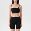 Two-Piece Strappy Sports Bra & Three-Quarter Shorts Yoga Set with Color Block Stripe