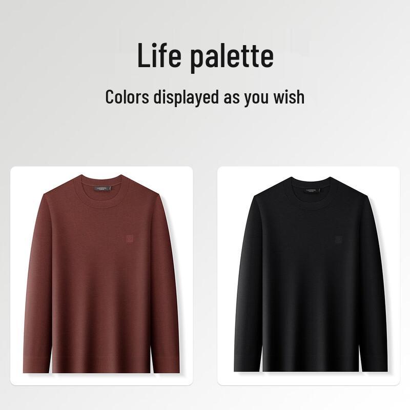 Langdeng Men's Round Neck Wool Blend Thermal Sweater