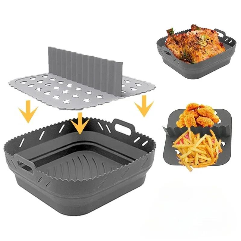 Air Fryer Silicone Basket Plate Square Reusable Air Fryer Cooking Accessories Foldable 20Cm/22Cm Airfryer Tool Baking Molds