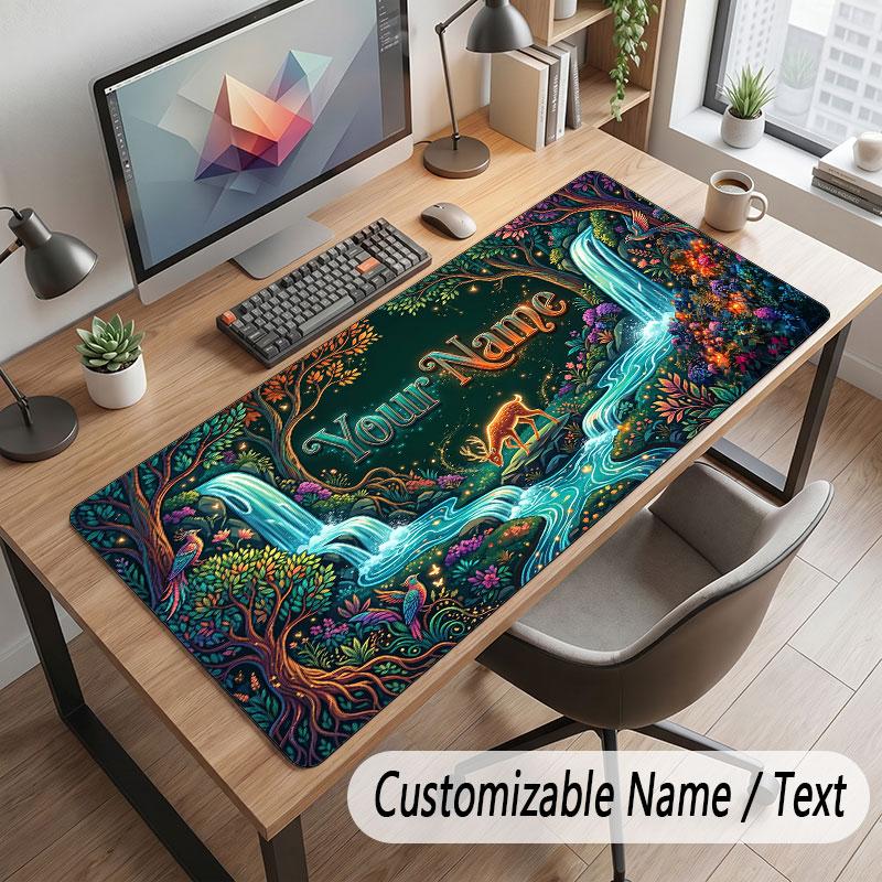 Mushroom Forest Theme Customized Mouse Pad Personalized Print Name Text Desk Mat For Home Office Table Decor