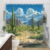 1Pc Desert Landscape Saguaro Cacti Shower Curtain - Southwest Bathroom Decor With Rocky Terrain & Blue Sky Digital Art, Durable