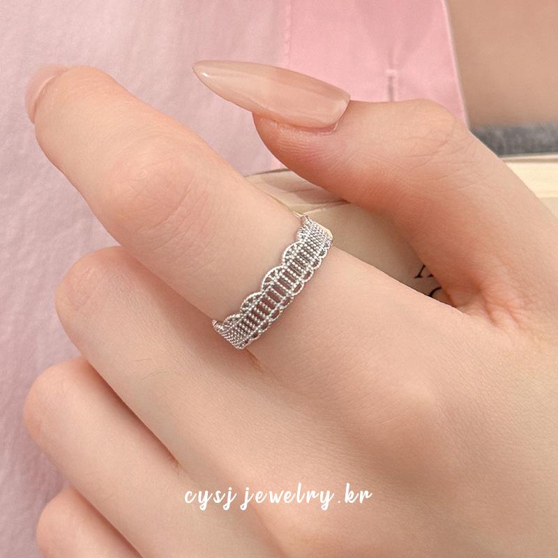 Cui Yan S925 Sterling Silver Korean Lace Flower Ring: Retro, Fashionable, Adjustable, Niche Design for Women