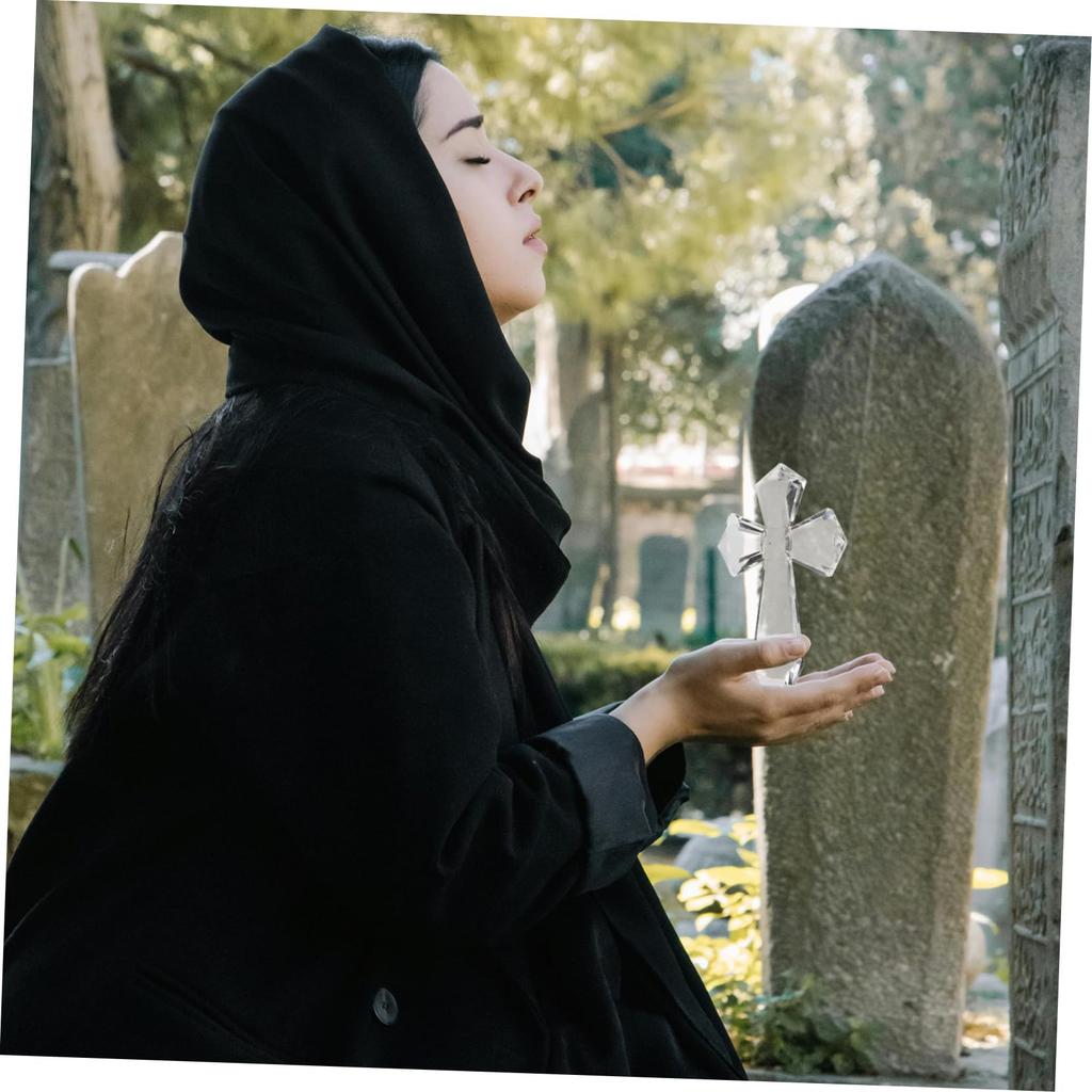 VINTORKY Glass Cross Decorative Cross Statue Christian Cross Figurine Tabletop Cross Figurine Easter Cross Sculpture Blessing