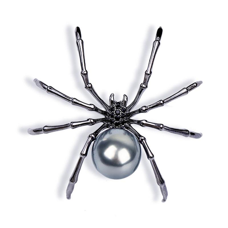Retro Dark Personality Simple Halloween Black Spider Alloy Imitation Pearl Earrings Accessories Party Gift