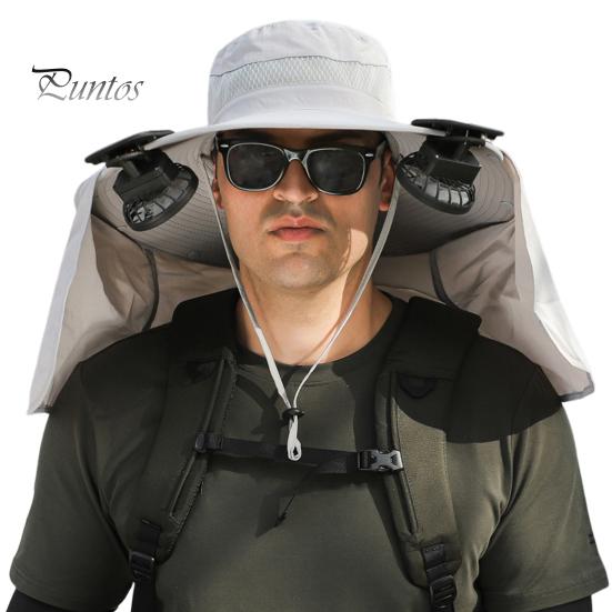 

Капелюх із сонячним вентилятором із клапаном на шиї UPF 50+ із захистом від ультрафіолетового випромінювання з 2 охолоджуючими вентиляторами Перезаряджуваний через USB дихаючий капелюх для чоловіків, жінок, літній відкритий капелюх із широкими полями C