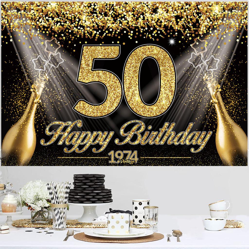 Happy 30th 40th 50th Birthday Backdrop Black Gold Birthday Party Decorations Adults 30 40 50 Years Old Birthday Party Supplies