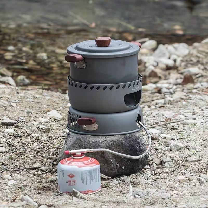 ALOCS Outdoor Camping 2 Liter Camping Kochgeschirr Set - 2600W Winddichter Kocher, 810g Aluminiumtopf, Großartig für Angeln/Roadtrips