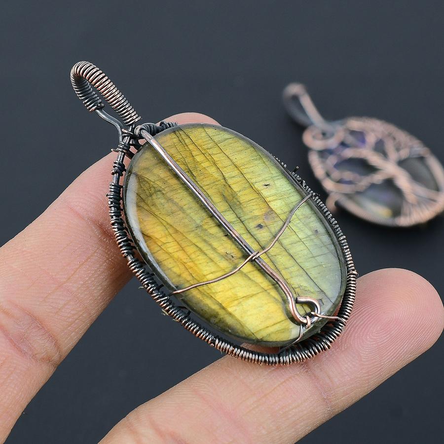 Natural Tree Of Life Multi Labradorite Copper Wire Wrap Pendant 2.56" v2d24
