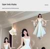 Elegant Women's Spaghetti Strap Waist-Cinched White Long Dress - Early Spring 2026 Collection, Romantic & Formal Design