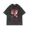 Jujutsu Kaisen Cotton Tshirt Streetwear Washed Black Oversized Short Sleeve Casual Daily Wear Tokyo Jujutsu High Trio Gothic Art