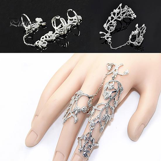 Finger Chain Ring Flower Pattern Jewelry Adjustable Women's Fashion Women Link for Wedding