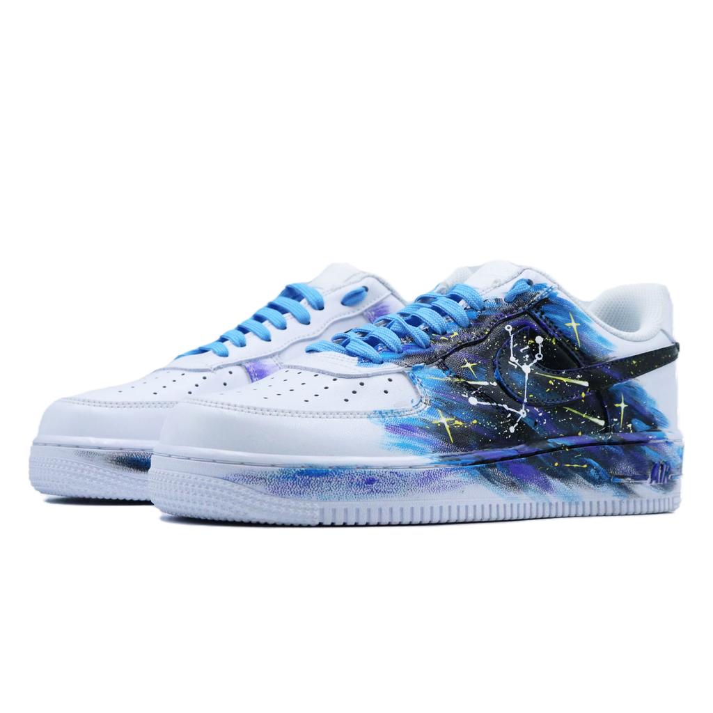Nike Air Force 1 Sprankelende Sterren Antislip Lage Top Skateboard Schoenen Unisex Wit Blauw CW2288-111(Team779-  )