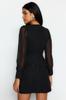 Women's Fashion Casual Standard Sleeve Mini Navy Blue Collar Detailed Lined Chiffon Woven Dress